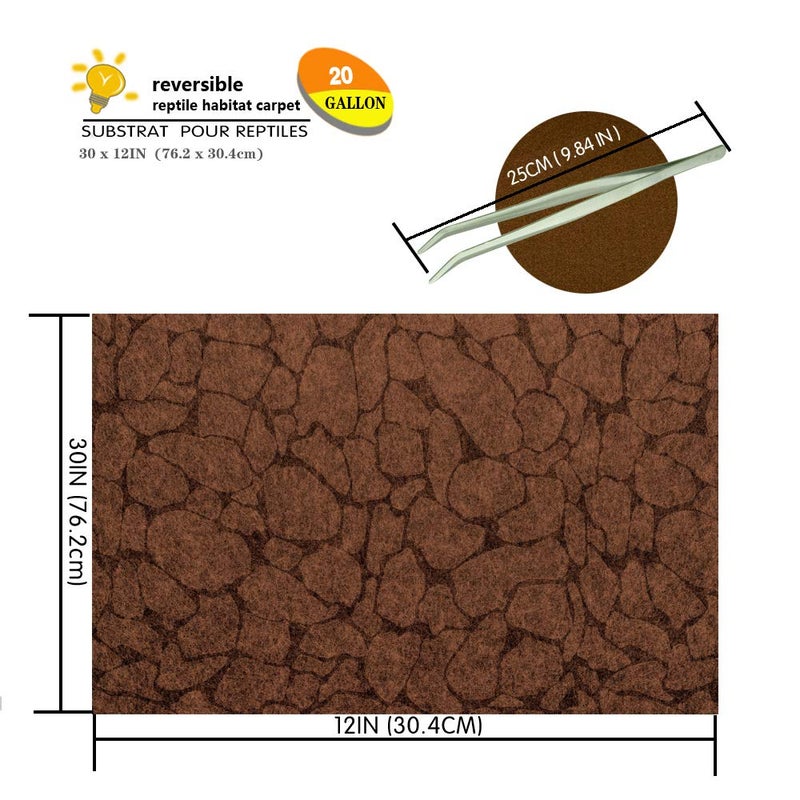 MCLANZOO 2PCS Reptile Carpet 20 Gallon, Pet Terrarium Liner, Reptiles Cage Mat/Substrate for Snakes, Chameleons, Geckos and Bearded Dragon Tank Accessories with Tweezers Feeding Tongs Desert(30*12in) - Image 2